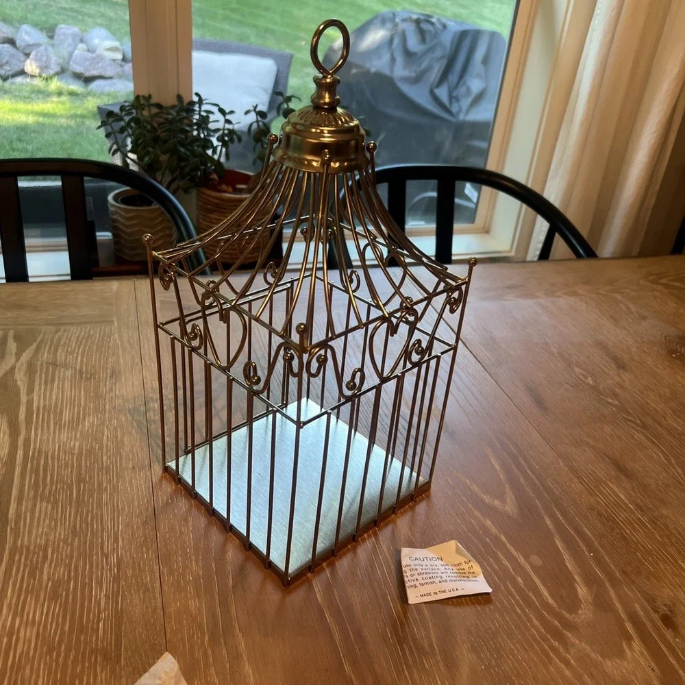 Vintage Home Interiors Gold Tone Metal Faux Bird Cage Decor Heart 16x7x7